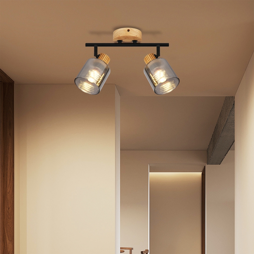 Brilagi - Точково осветително тяло HYGGE 2xE14/15W/230V каучуково дърво/опушено