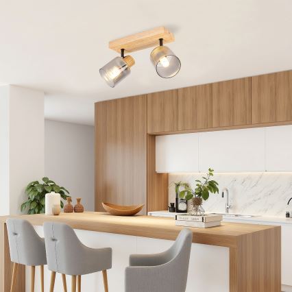 Brilagi - Точково осветително тяло HYGGE 2xE14/15W/230V каучуково дърво/опушено