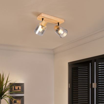 Brilagi - Точково осветително тяло HYGGE 2xE14/15W/230V каучуково дърво/опушено