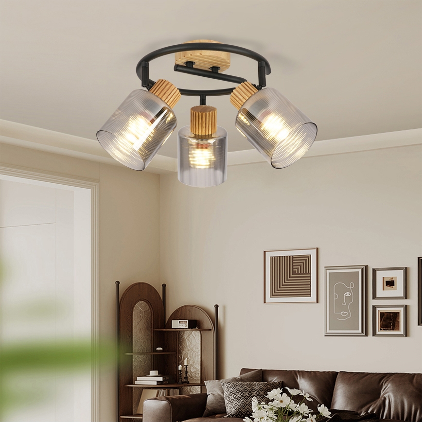 Brilagi - Точково осветително тяло HYGGE 3xE14/15W/230V дърво/опушено