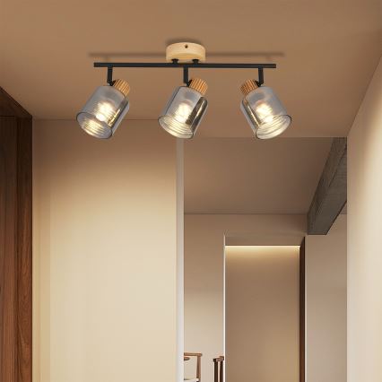 Brilagi - Точково осветително тяло HYGGE 3xE14/15W/230V каучуково дърво/димно