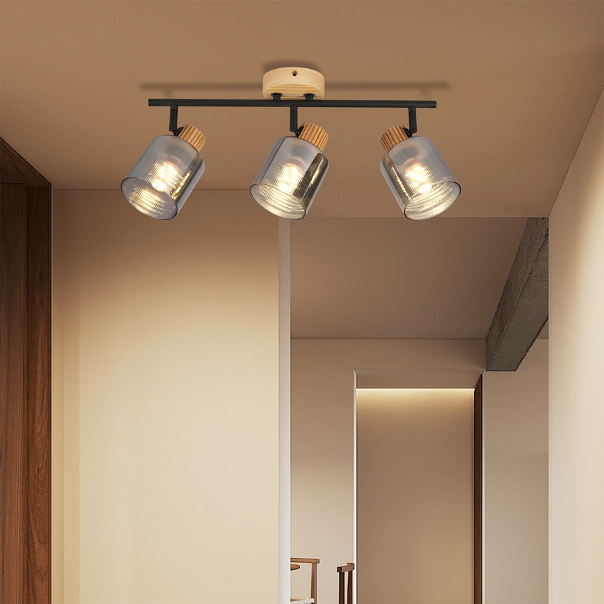 Brilagi - Точково осветително тяло HYGGE 3xE14/15W/230V каучуково дърво/димно