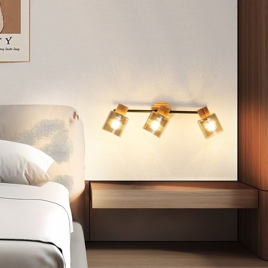 Brilagi - Точково осветително тяло HYGGE 3xE14/15W/230V каучуково дърво/димно