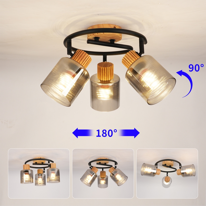 Brilagi - Точково осветително тяло HYGGE 3xE14/15W/230V каучуково дърво/димно