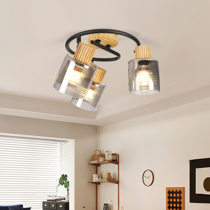 Brilagi - Точково осветително тяло HYGGE 3xE14/15W/230V каучуково дърво/димно