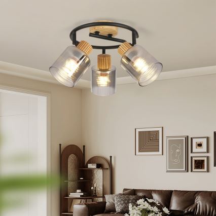 Brilagi - Точково осветително тяло HYGGE 3xE14/15W/230V каучуково дърво/димно