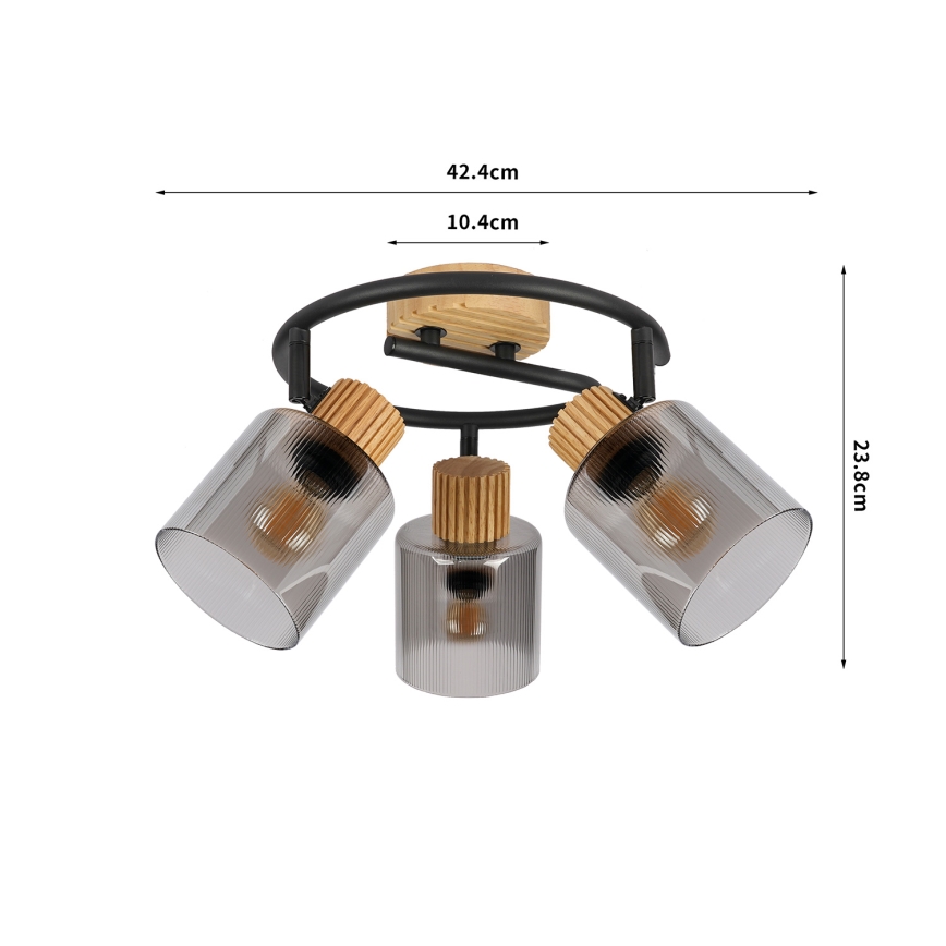 Brilagi - Точково осветително тяло HYGGE 3xE14/15W/230V каучуково дърво/димно