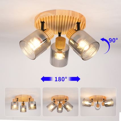 Brilagi - Точково осветително тяло HYGGE 3xE14/15W/230V каучуково дърво/опушено