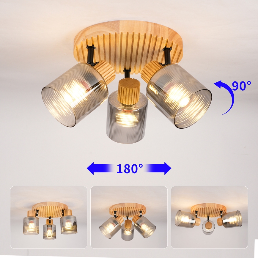 Brilagi - Точково осветително тяло HYGGE 3xE14/15W/230V каучуково дърво/опушено