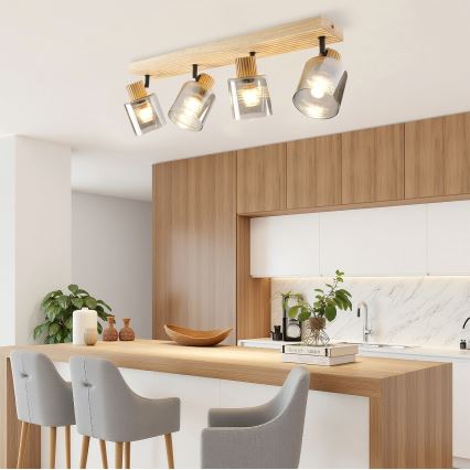 Brilagi - Точково осветително тяло HYGGE 4xE14/15W/230V каучуково дърво/опушено