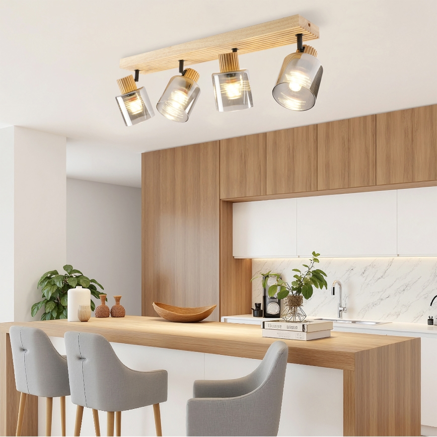 Brilagi - Точково осветително тяло HYGGE 4xE14/15W/230V каучуково дърво/опушено