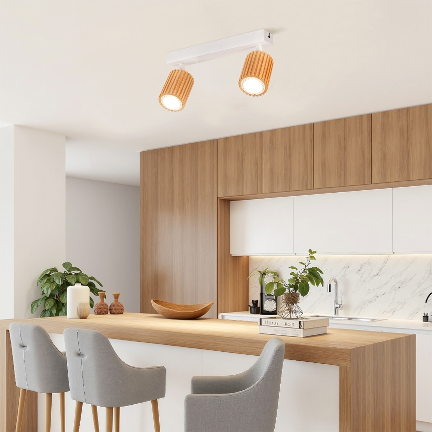 Brilagi - Точково осветително тяло MODERN WOOD 2xGU10/8W/230V дърво/бяло