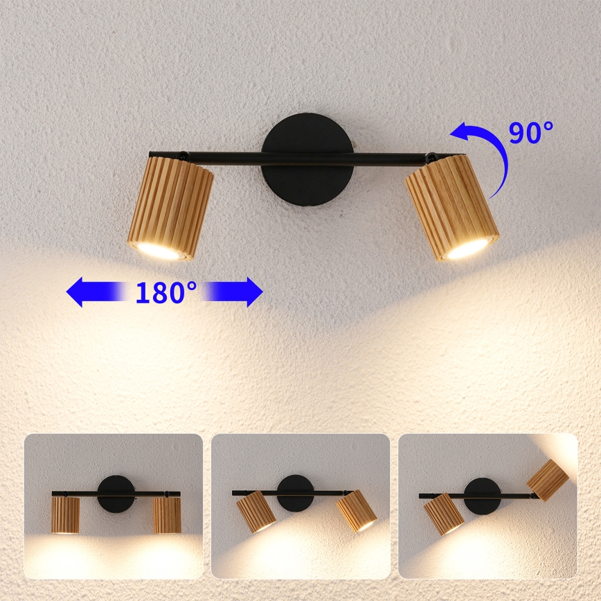 Brilagi - Точково осветително тяло MODERN WOOD 2xGU10/8W/230V каучуково дърво/черен