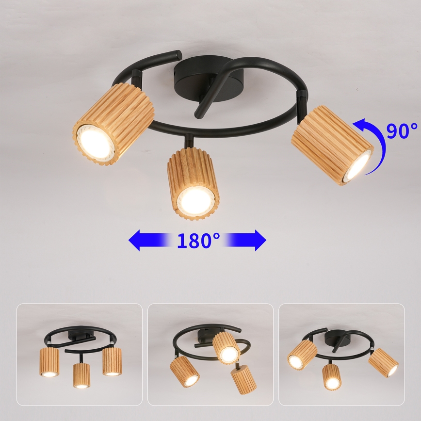 Brilagi - Точково осветително тяло MODERN WOOD 3xGU10/8W/230V дърво/черно