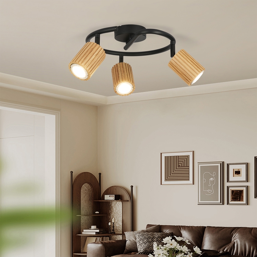Brilagi - Точково осветително тяло MODERN WOOD 3xGU10/8W/230V дърво/черно