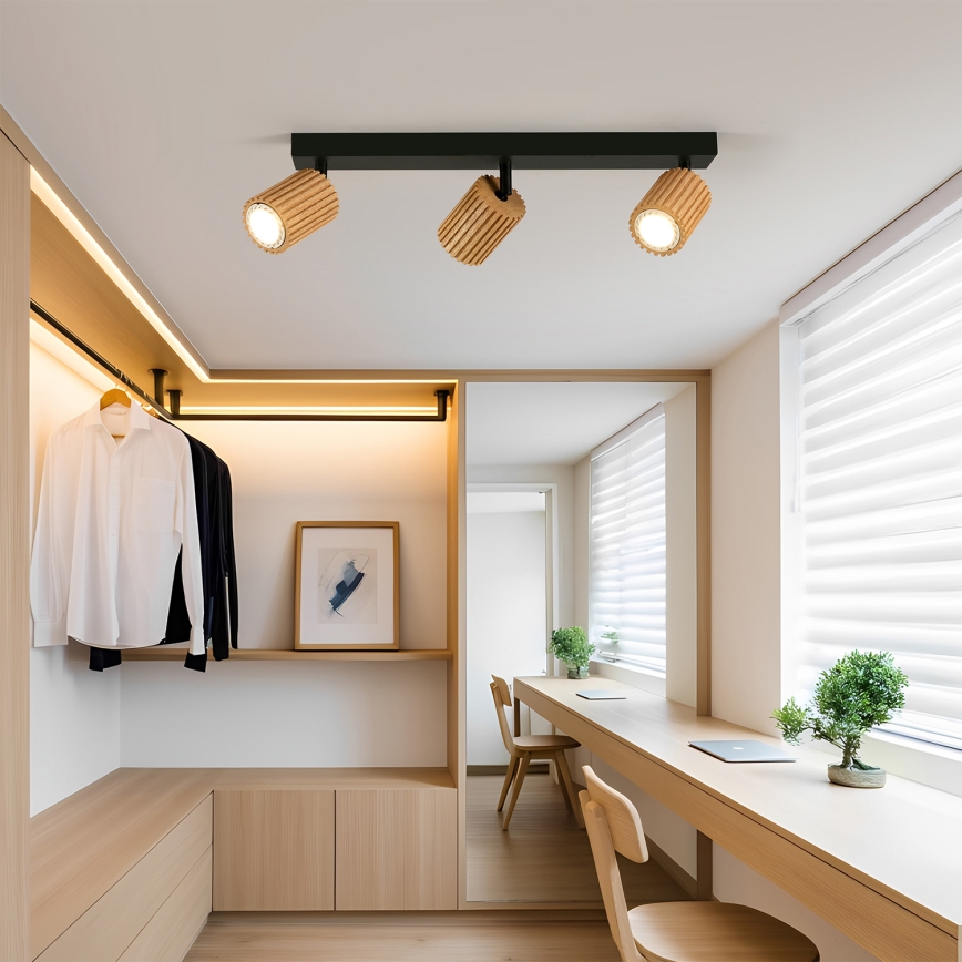 Brilagi - Точково осветително тяло MODERN WOOD 3xGU10/8W/230V дърво/черно