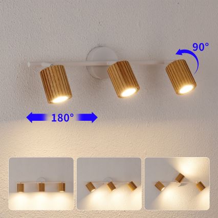 Brilagi - Точково осветително тяло MODERN WOOD 3xGU10/8W/230V каучукова дървесина/бяло