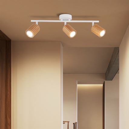 Brilagi - Точково осветително тяло MODERN WOOD 3xGU10/8W/230V каучукова дървесина/бяло