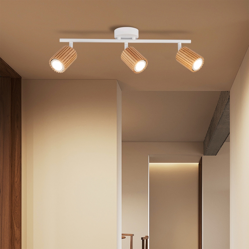 Brilagi - Точково осветително тяло MODERN WOOD 3xGU10/8W/230V каучукова дървесина/бяло