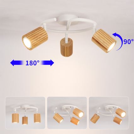 Brilagi - Точково осветително тяло MODERN WOOD 3xGU10/8W/230V, каучуково дърво/бяло