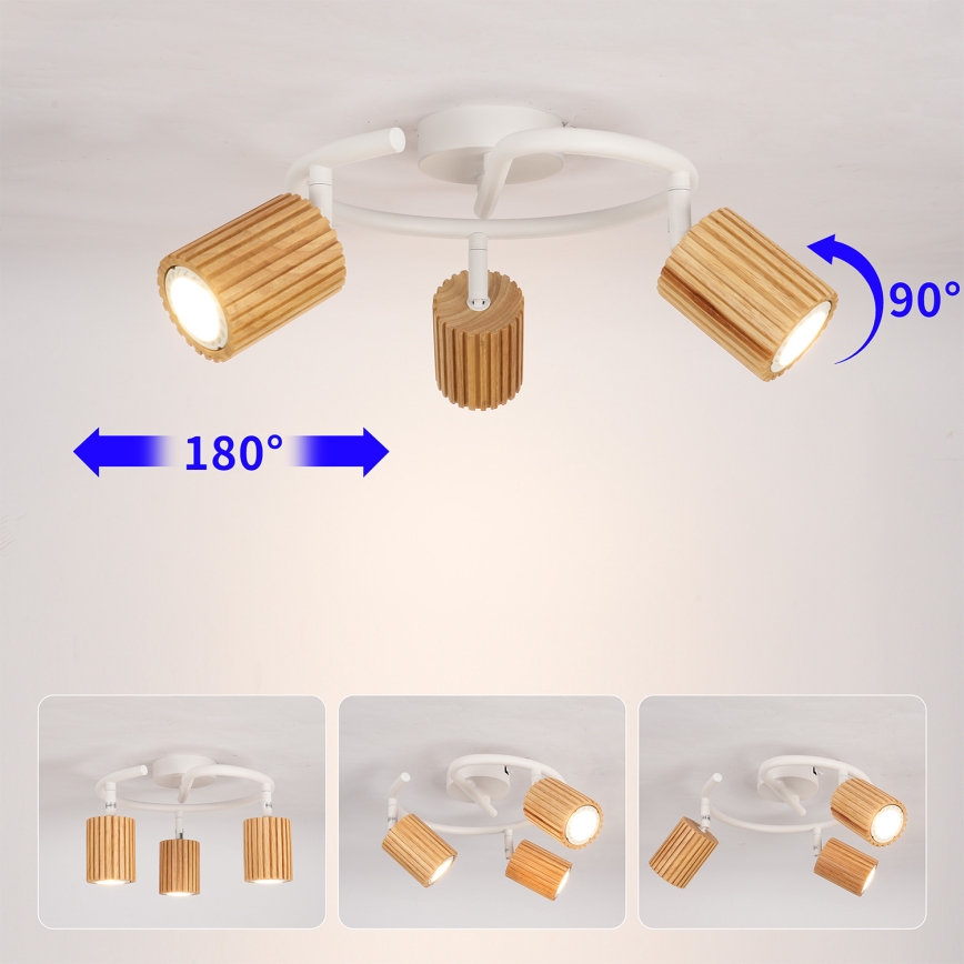 Brilagi - Точково осветително тяло MODERN WOOD 3xGU10/8W/230V, каучуково дърво/бяло