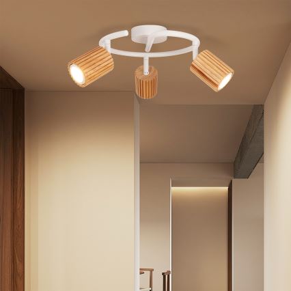 Brilagi - Точково осветително тяло MODERN WOOD 3xGU10/8W/230V, каучуково дърво/бяло