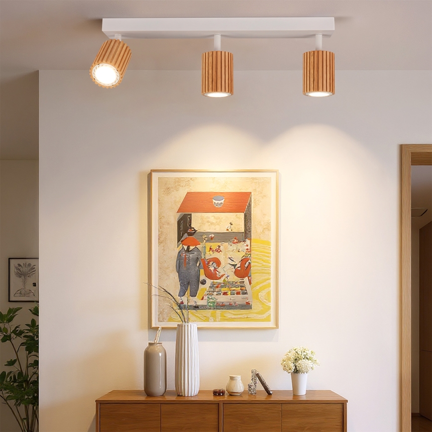 Brilagi - Точково осветително тяло MODERN WOOD 3xGU10/8W/230V каучуково дърво/бяло