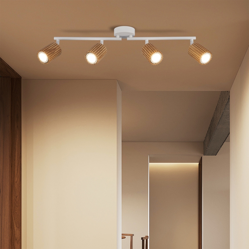 Brilagi - Точково осветително тяло MODERN WOOD 4xGU10/8W/230V каучуково дърво/бял