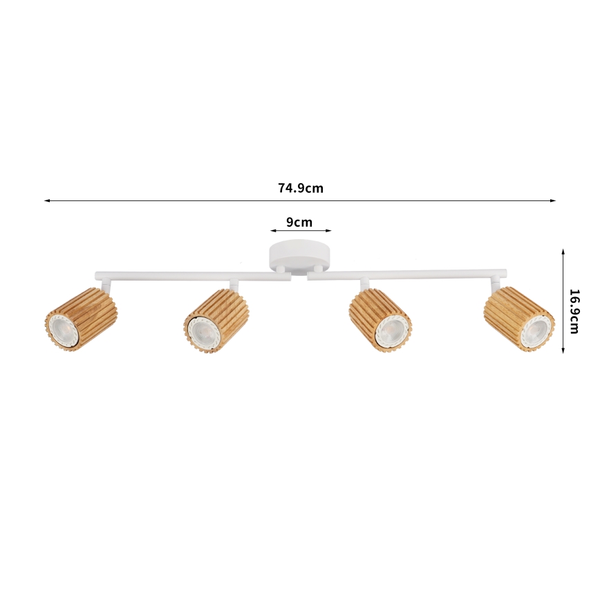 Brilagi - Точково осветително тяло MODERN WOOD 4xGU10/8W/230V каучуково дърво/бял