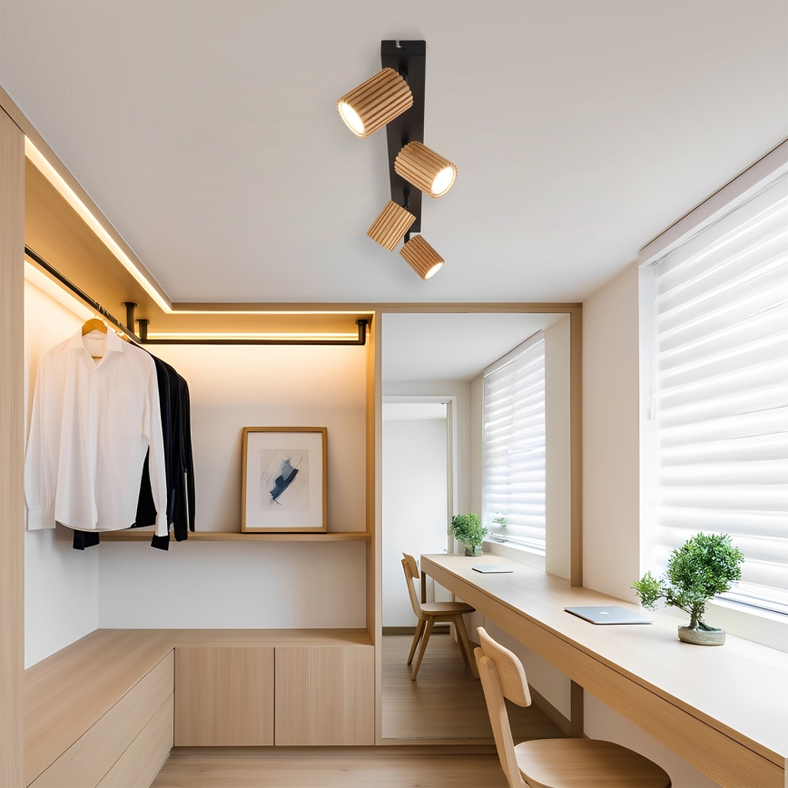 Brilagi - Точково осветително тяло MODERN WOOD 4xGU10/8W/230V каучуково дърво/черно