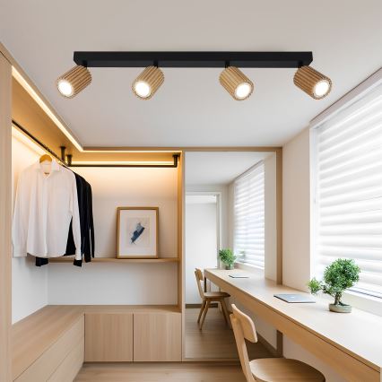 Brilagi - Точково осветително тяло MODERN WOOD 4xGU10/8W/230V каучуково дърво/черно