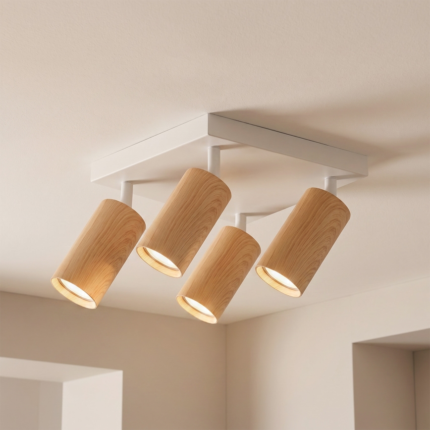 Brilagi - Точково осветително тяло SELE SQUARE 4xGU10/30W/230V, бяло с дъбов декор
