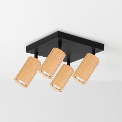 Brilagi - Точково осветително тяло SELE SQUARE 4xGU10/30W/230V черен/дъбов декор