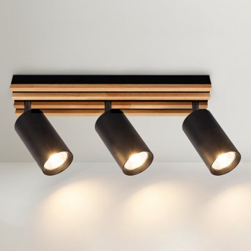 Brilagi - Точково осветително тяло SELE WOOD 3xGU10/30W/230V черно/дърво