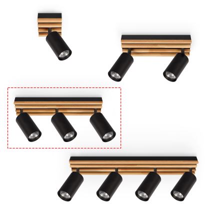 Brilagi - Точково осветително тяло SELE WOOD ACOUSTIC 3xGU10/30W/230V черно/дърво