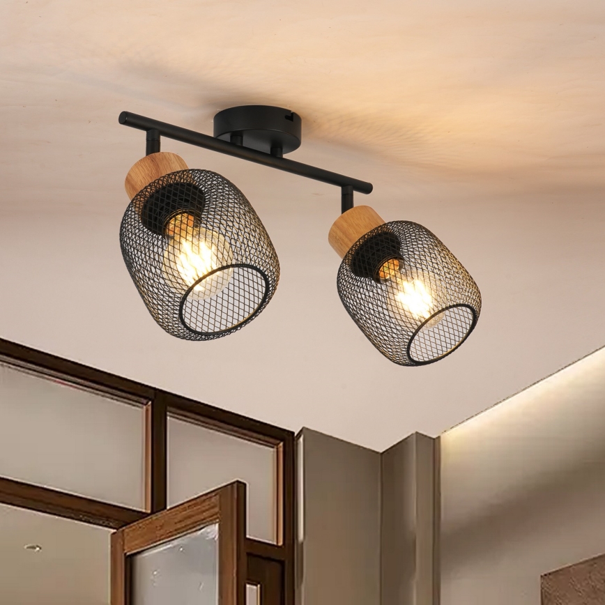 Brilagi - Точково осветително тяло BASKLITE 2xE27/15W/230V каучуково дърво/черно