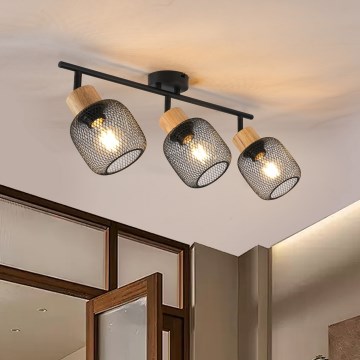 Brilagi - Точково осветително тяло BASKLITE 3xE27/15W/230V каучуково дърво/черно