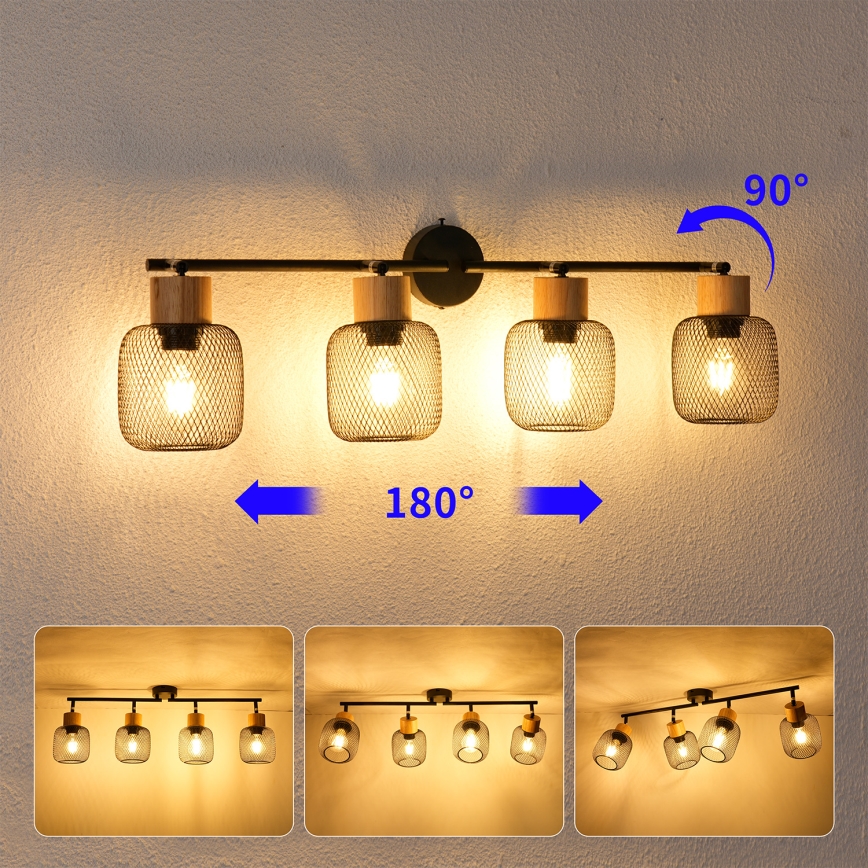 Brilagi - Точково осветително тяло BASKLITE 4xE27/15W/230V каучукова дървесина/черно