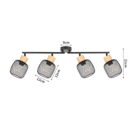 Brilagi - Точково осветително тяло BASKLITE 4xE27/15W/230V каучукова дървесина/черно