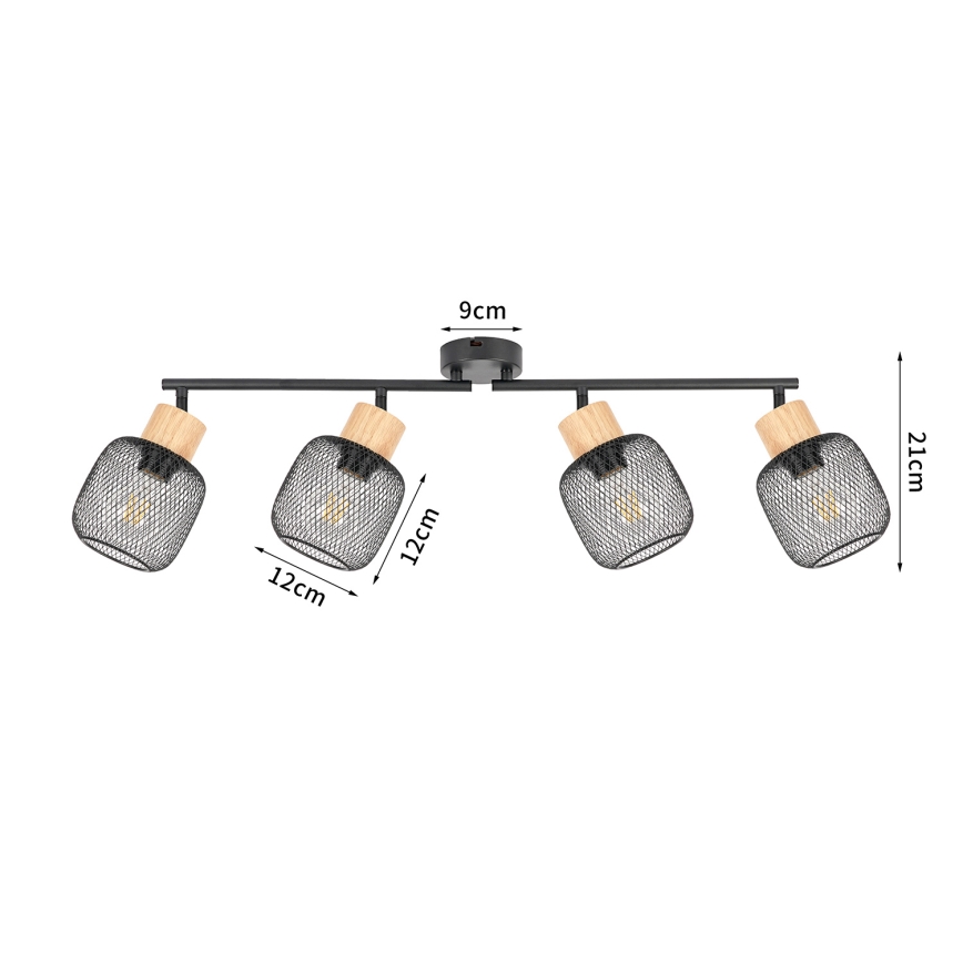 Brilagi - Точково осветително тяло BASKLITE 4xE27/15W/230V каучукова дървесина/черно