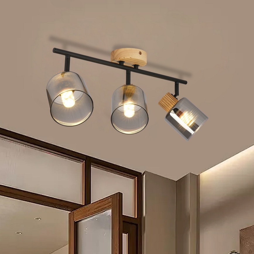 Brilagi - Точково осветително тяло HYGGE 3xE14/15W/230V каучуково дърво/димно