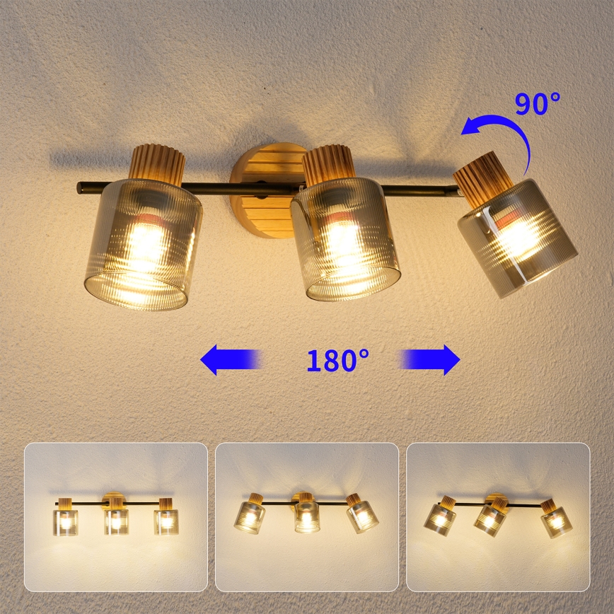 Brilagi - Точково осветително тяло HYGGE 3xE14/15W/230V каучуково дърво/димно
