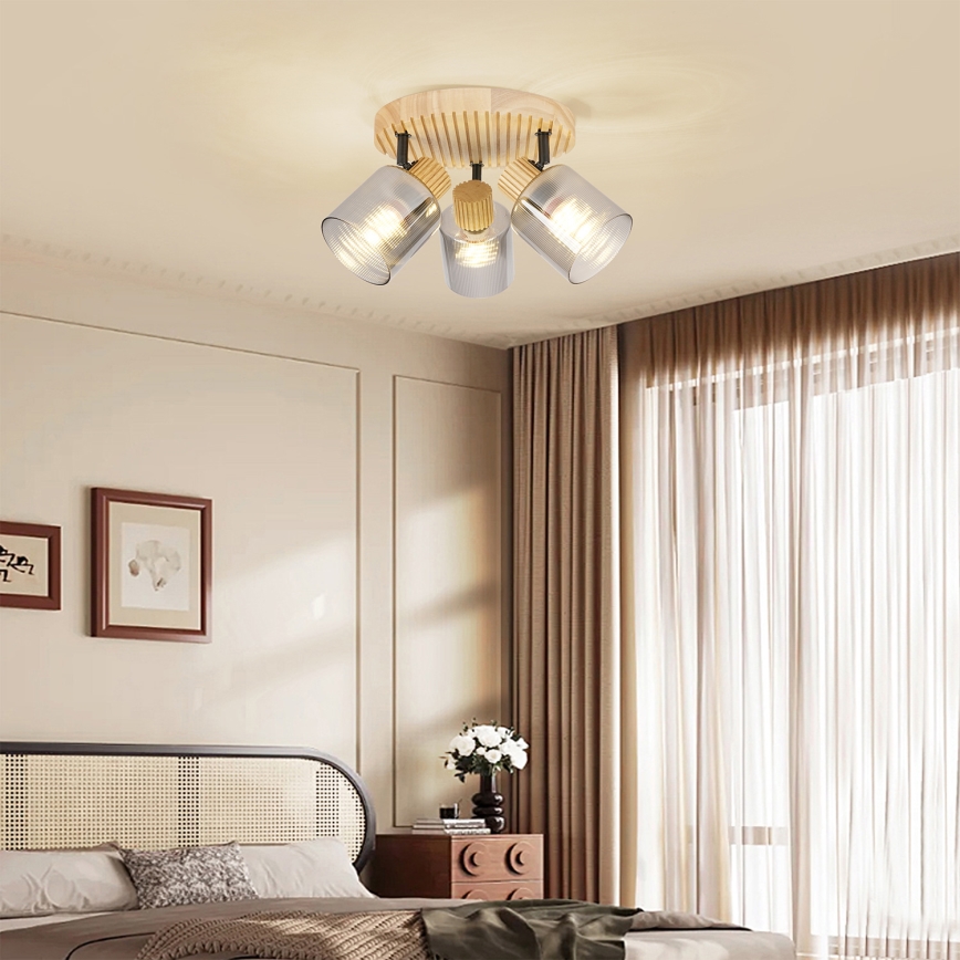 Brilagi - Точково осветително тяло HYGGE 3xE14/15W/230V каучуково дърво/опушено