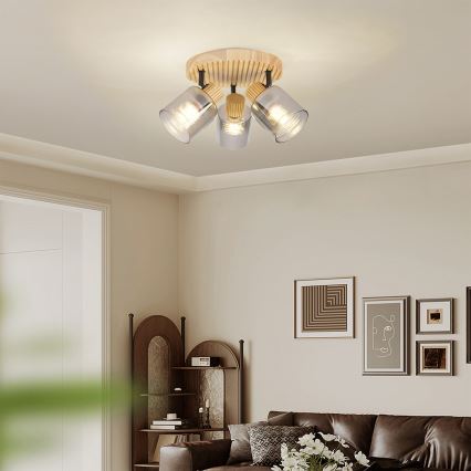 Brilagi - Точково осветително тяло HYGGE 3xE14/15W/230V каучуково дърво/опушено