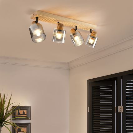 Brilagi - Точково осветително тяло HYGGE 4xE14/15W/230V каучуково дърво/опушено