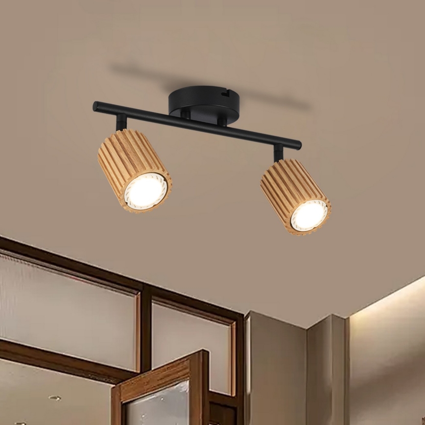 Brilagi - Точково осветително тяло MODERN WOOD 2xGU10/8W/230V каучуково дърво/черен