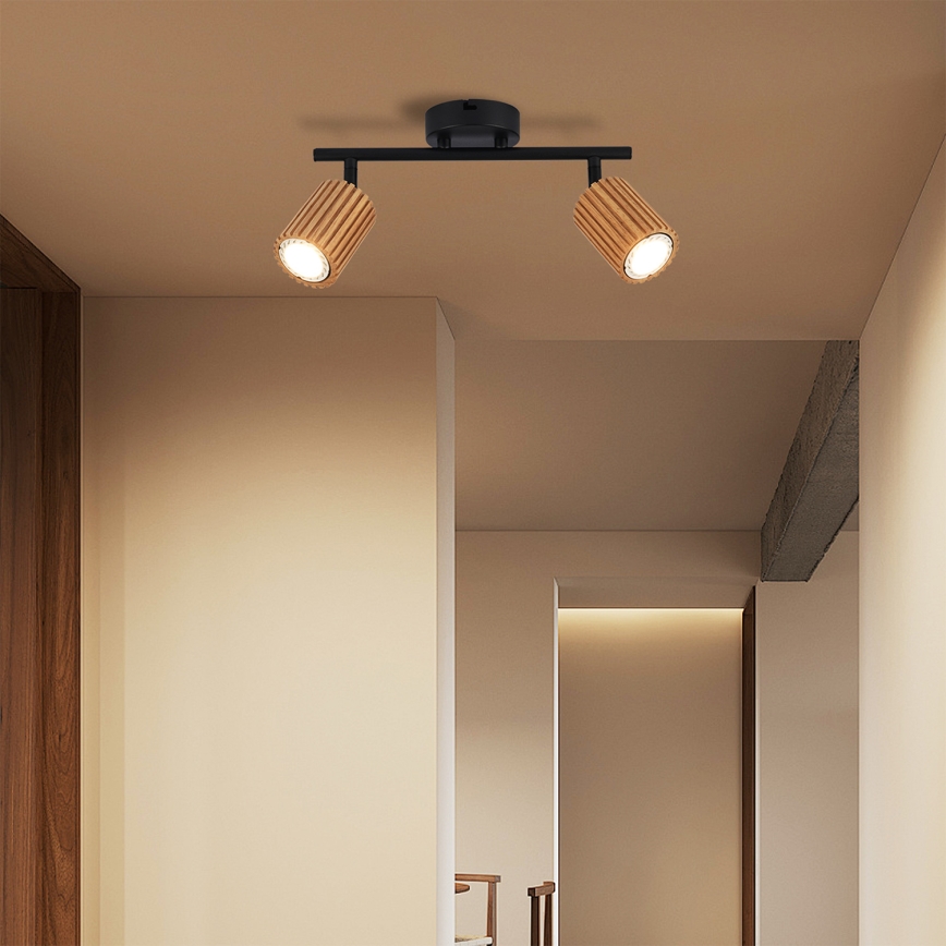 Brilagi - Точково осветително тяло MODERN WOOD 2xGU10/8W/230V каучуково дърво/черен