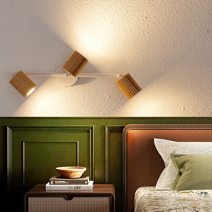 Brilagi - Точково осветително тяло MODERN WOOD 3xGU10/8W/230V каучукова дървесина/бяло