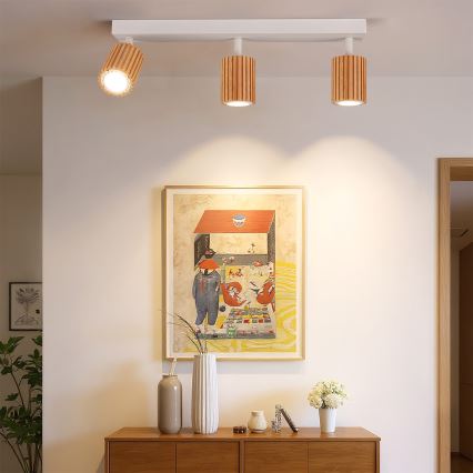 Brilagi - Точково осветително тяло MODERN WOOD 3xGU10/8W/230V каучуково дърво/бяло
