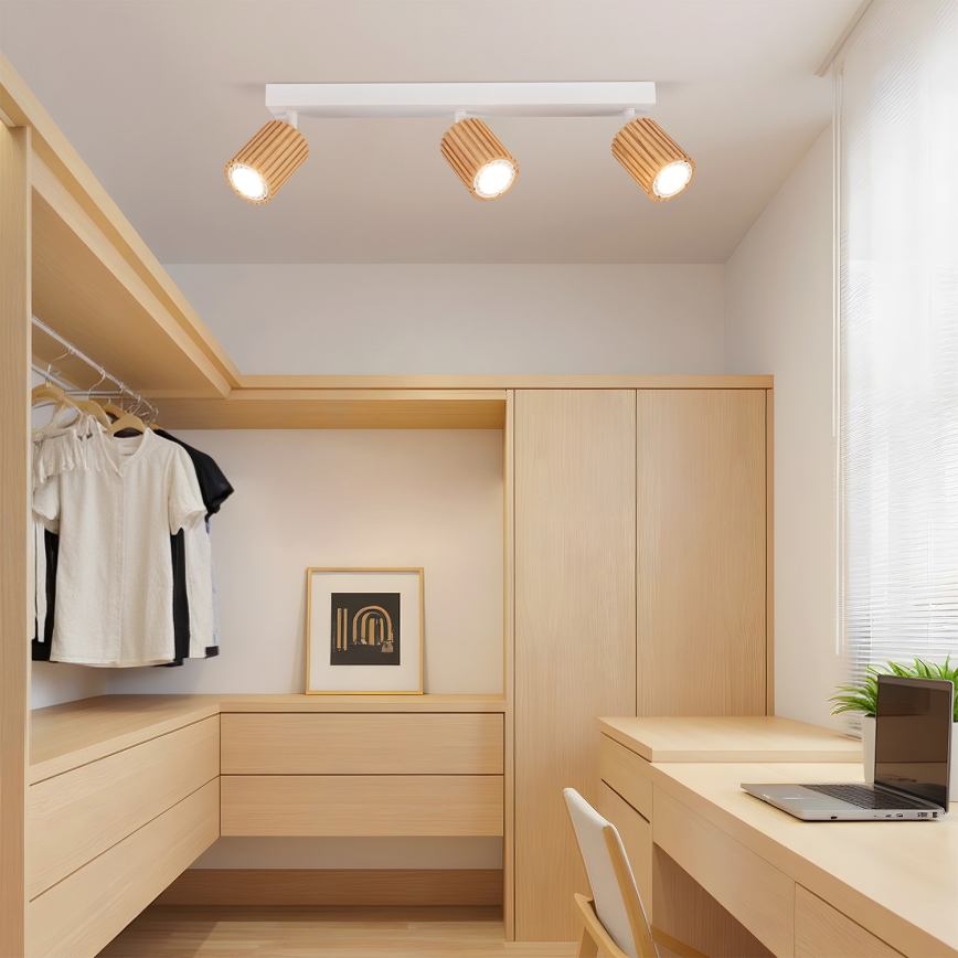 Brilagi - Точково осветително тяло MODERN WOOD 3xGU10/8W/230V каучуково дърво/бяло
